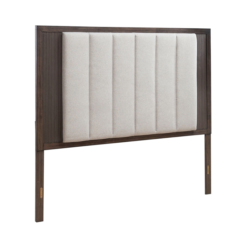 Pemberly Row King Upholstered Panel Headboard with Reeded Trim in Brown
