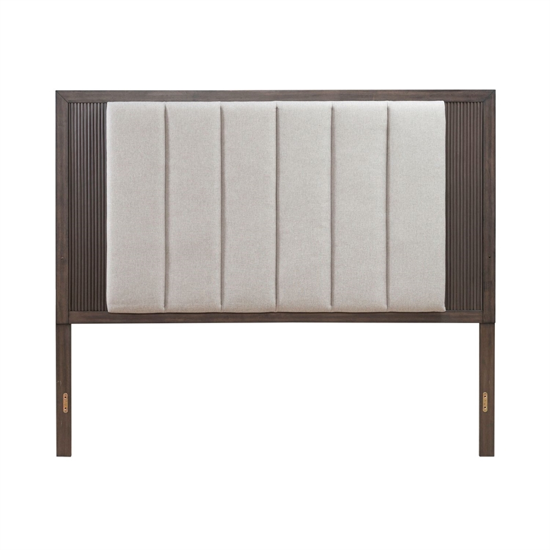 Pemberly Row King Upholstered Panel Headboard with Reeded Trim in Brown
