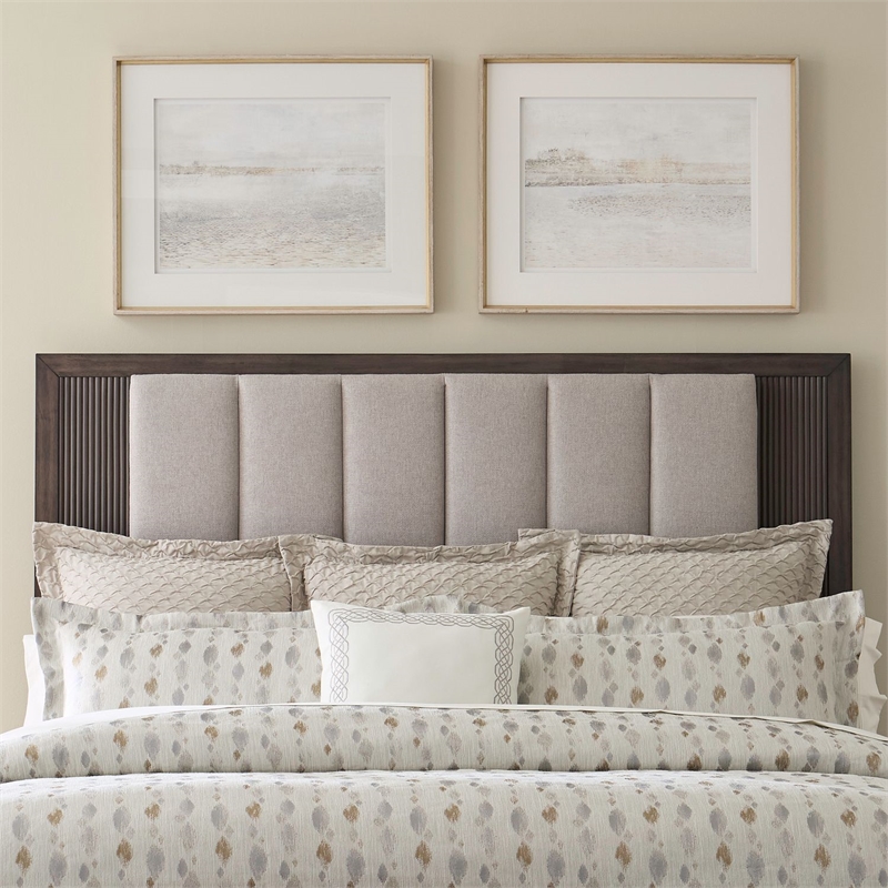 Pemberly Row King Upholstered Panel Headboard with Reeded Trim in Brown