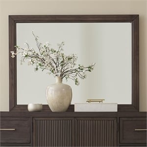 Pemberly Row Landscape Mirror with Wide Picture Frame Molding in Brown