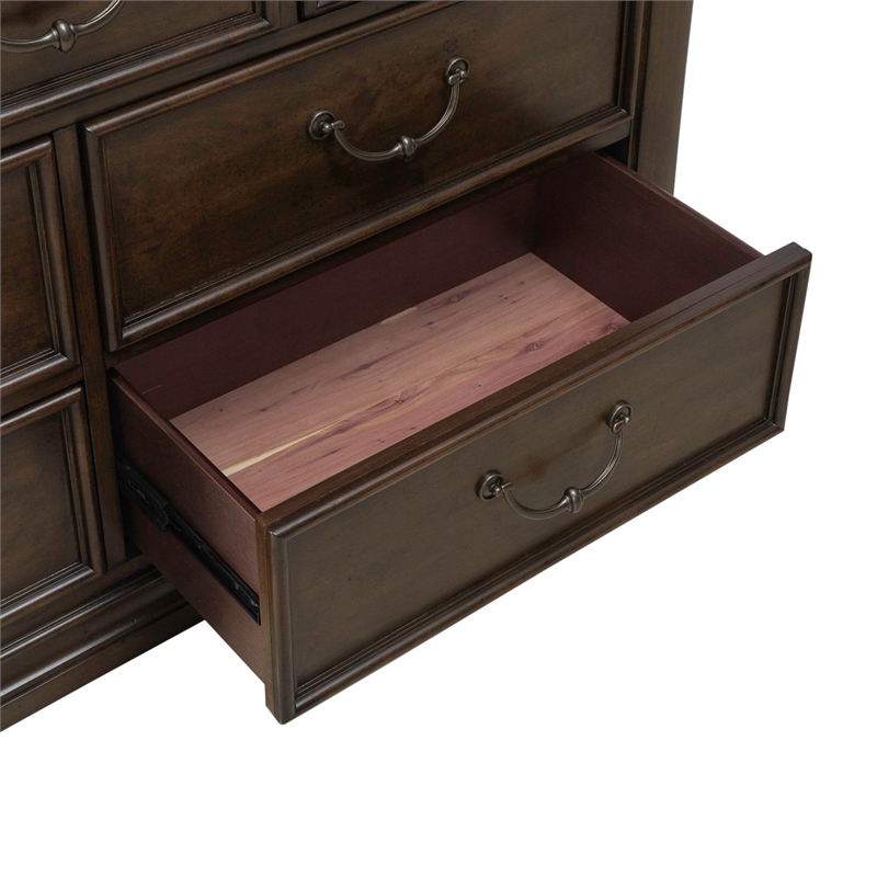 Pemberly Row 2 Door 10 Drawer Chest with Cedar Lined Drawers in Cherry
