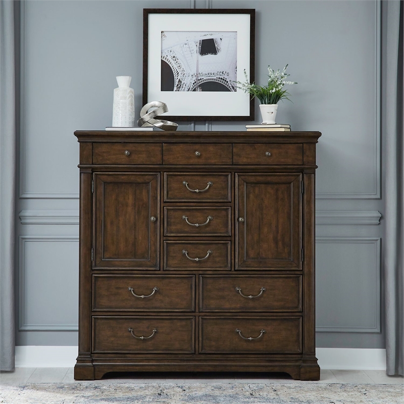 Pemberly Row 2 Door 10 Drawer Chest with Cedar Lined Drawers in Cherry