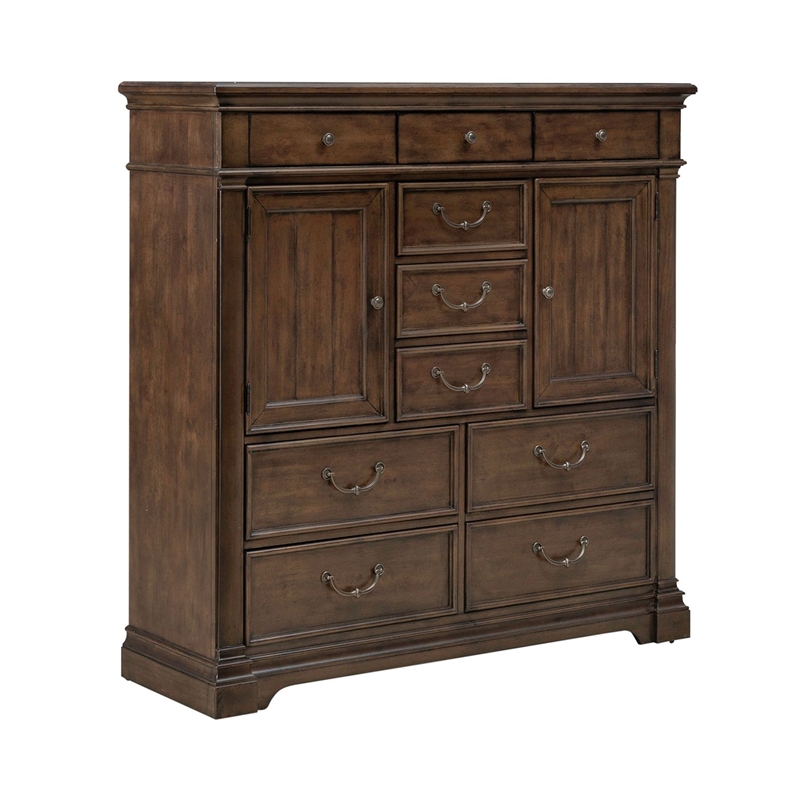 Pemberly Row 2 Door 10 Drawer Chest with Cedar Lined Drawers in Cherry