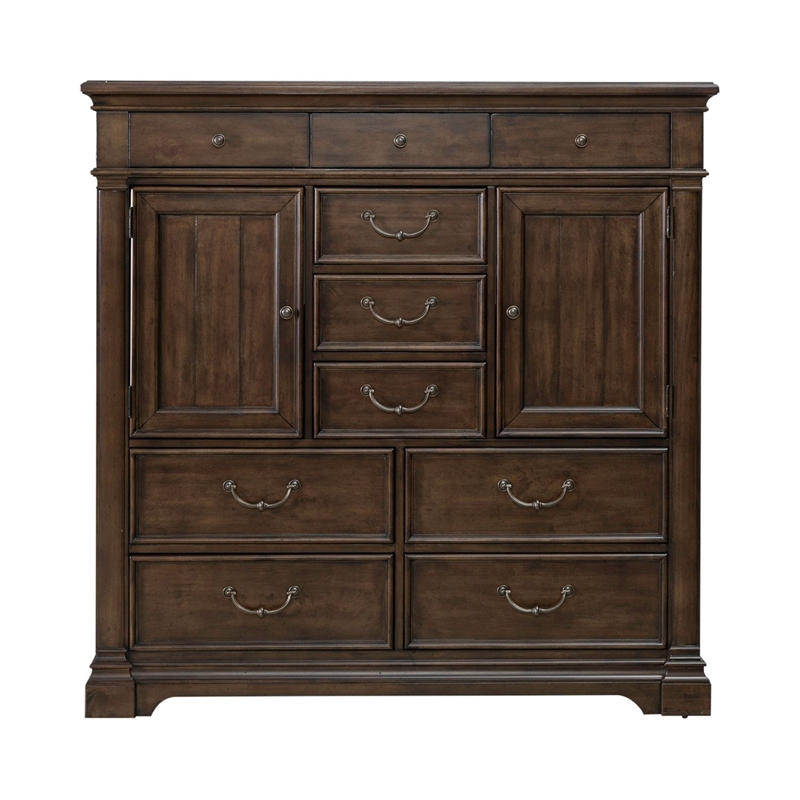Pemberly Row 2 Door 10 Drawer Chest with Cedar Lined Drawers in Cherry