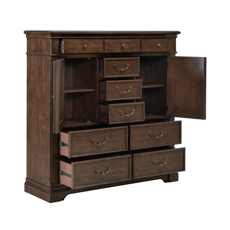Pemberly Row 2 Door 10 Drawer Chest with Cedar Lined Drawers in Cherry