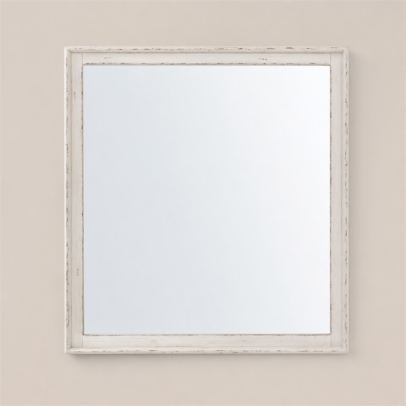 Pemberly Row Landscape Mirror with Beveled Edge and Bead Molding in White
