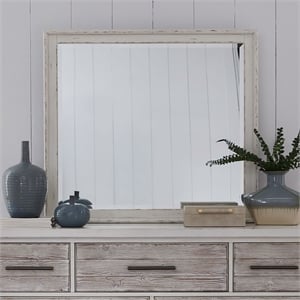 Pemberly Row Landscape Mirror with Beveled Edge and Bead Molding in White