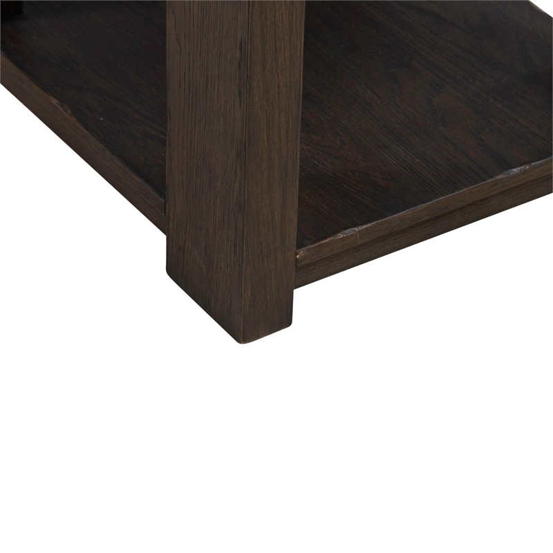 Pemberly Row Chairside Table with Storage Drawer and Open Shelf in Brown