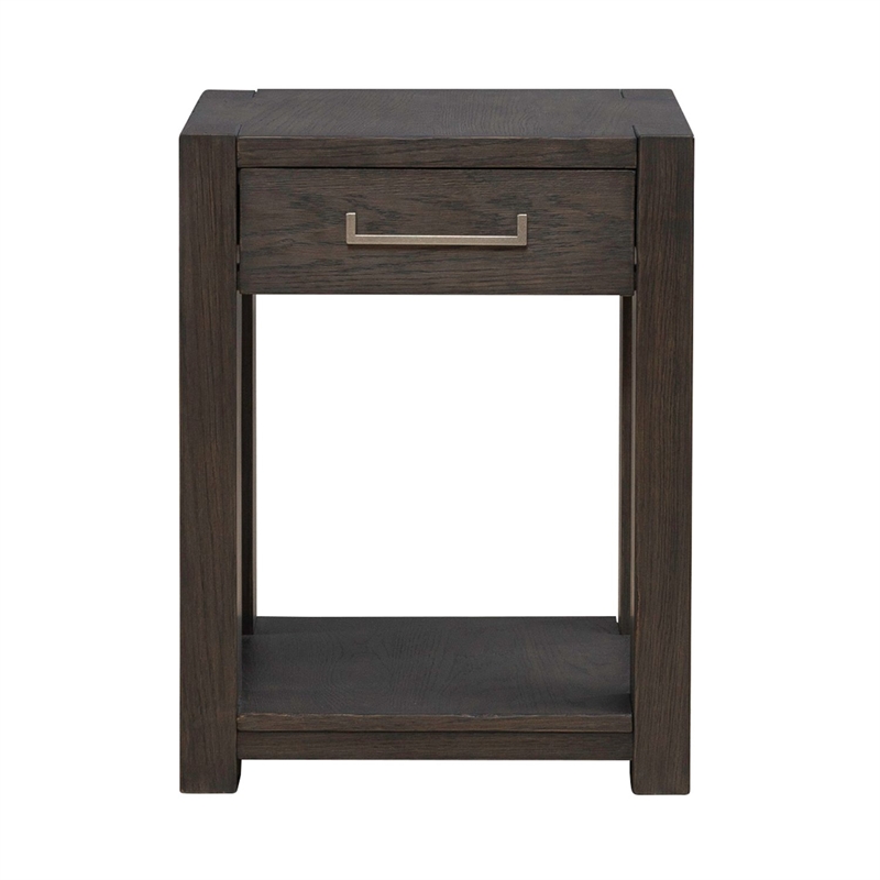 Pemberly Row Chairside Table with Storage Drawer and Open Shelf in Brown