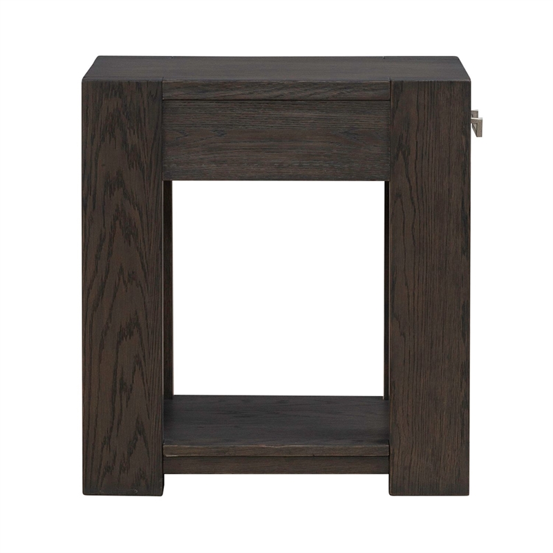 Pemberly Row Chairside Table with Storage Drawer and Open Shelf in Brown