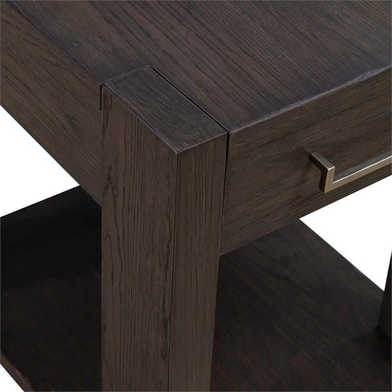 Pemberly Row Chairside Table with Storage Drawer and Open Shelf in Brown