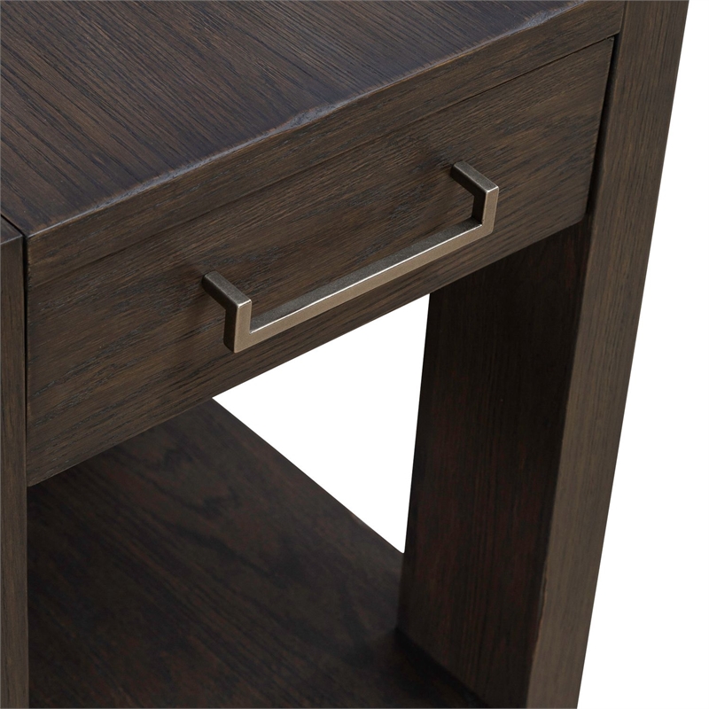 Pemberly Row Chairside Table with Storage Drawer and Open Shelf in Brown