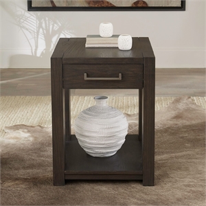 Pemberly Row Chairside Table with Storage Drawer and Open Shelf in Brown