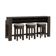 Pemberly Row 4 Piece Console Bar Table Set with Swivel Stools in Brown
