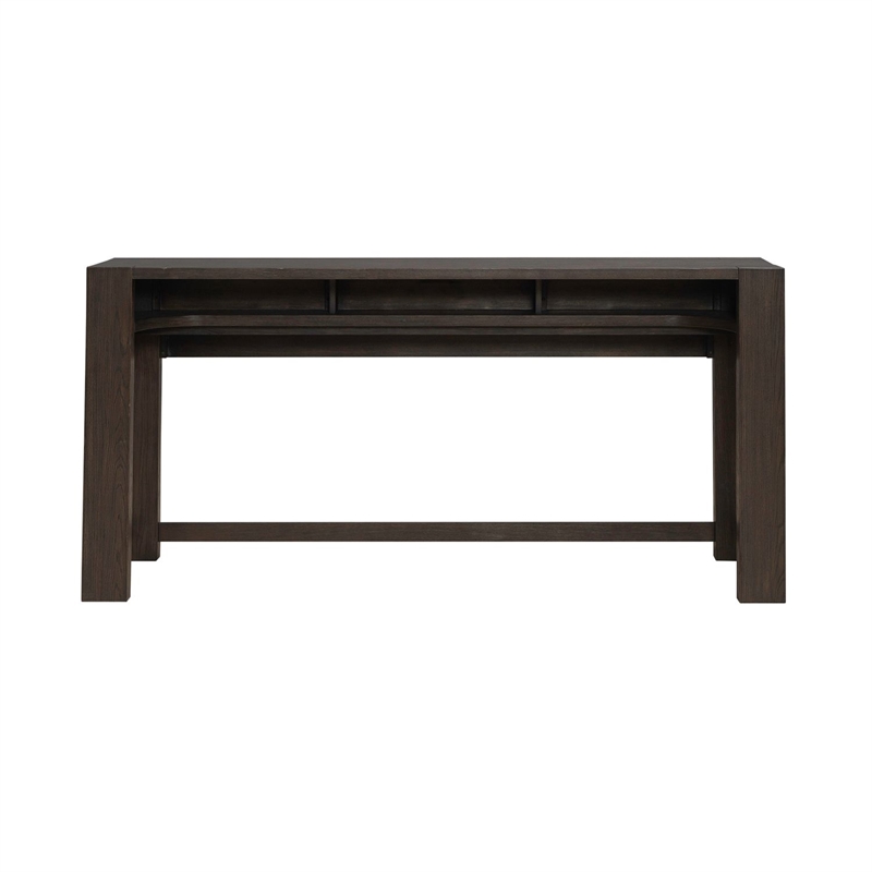Pemberly Row 4 Piece Console Bar Table Set with Swivel Stools in Brown