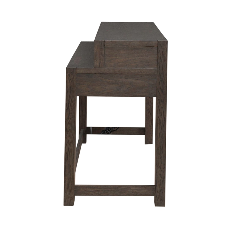 Pemberly Row 4 Piece Console Bar Table Set with Swivel Stools in Brown