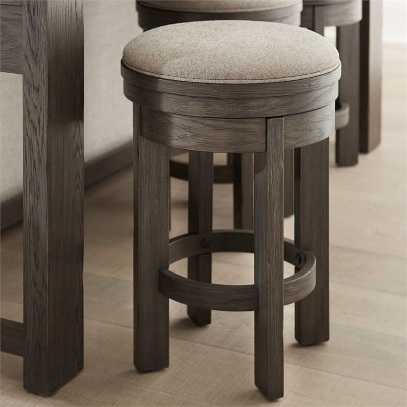 Pemberly Row 4 Piece Console Bar Table Set with Swivel Stools in Brown