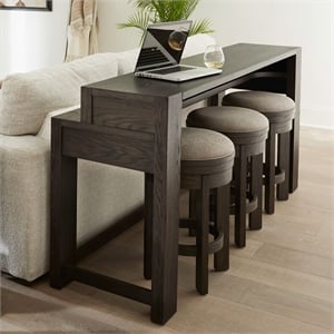 Pemberly Row 4 Piece Console Bar Table Set with Swivel Stools in Brown