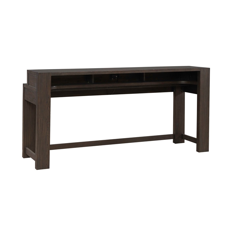 Pemberly Row Console Bar Table with Built In Charging Station in Brown