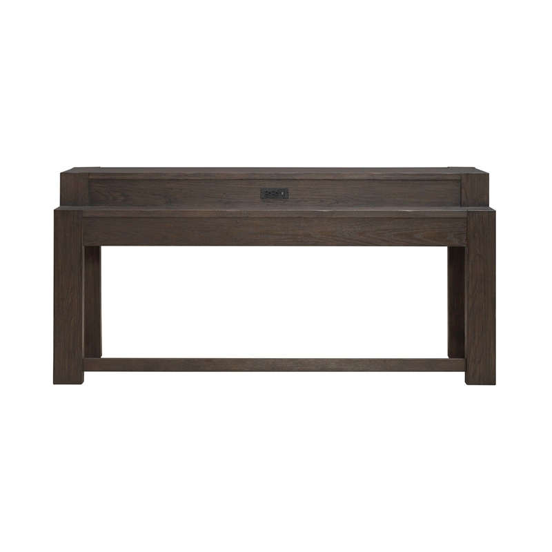 Pemberly Row Console Bar Table with Built In Charging Station in Brown