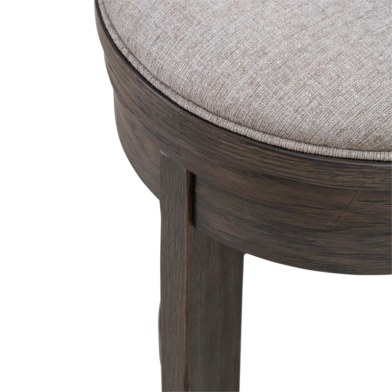 Pemberly Row Upholstered Swivel Console Stool with Footrest in Bark Brown