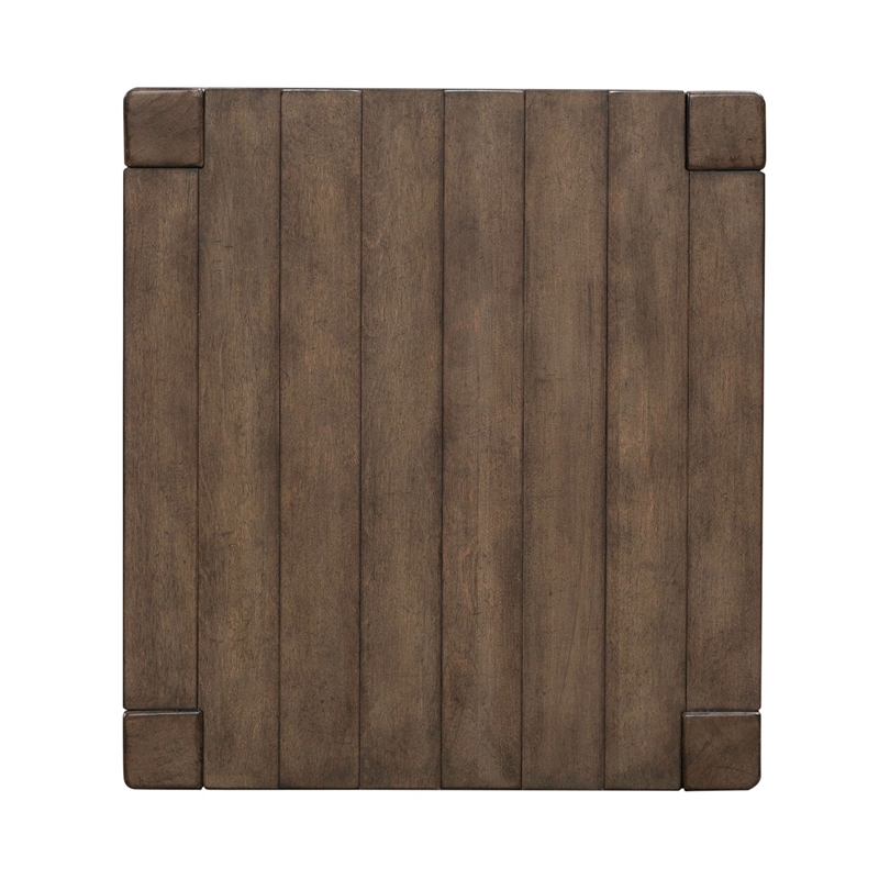 Pemberly Row Square Chairside Table with Planked Top in Brown