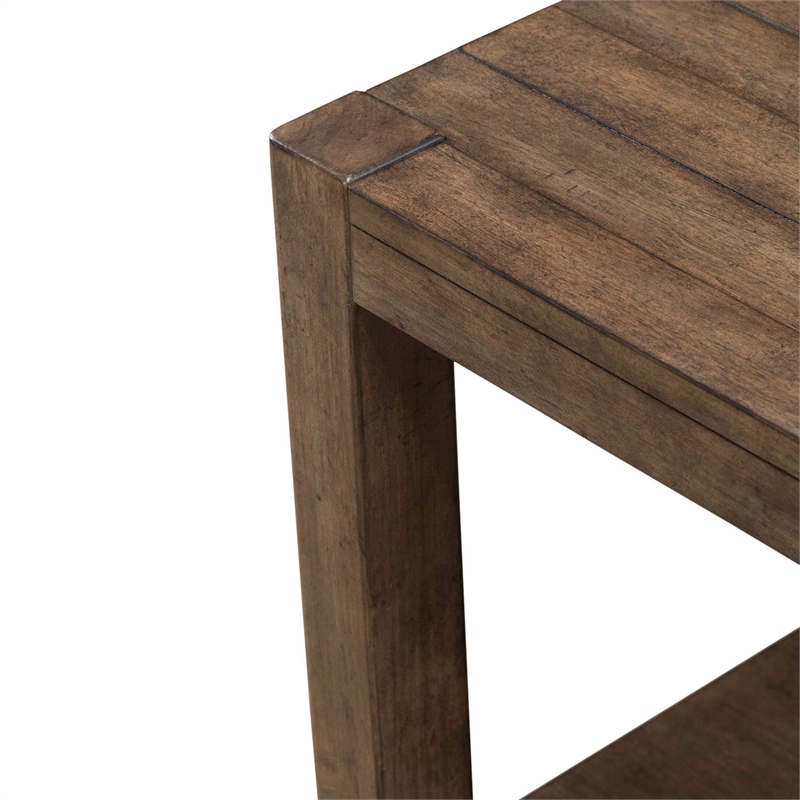 Pemberly Row Square Chairside Table with Planked Top in Brown