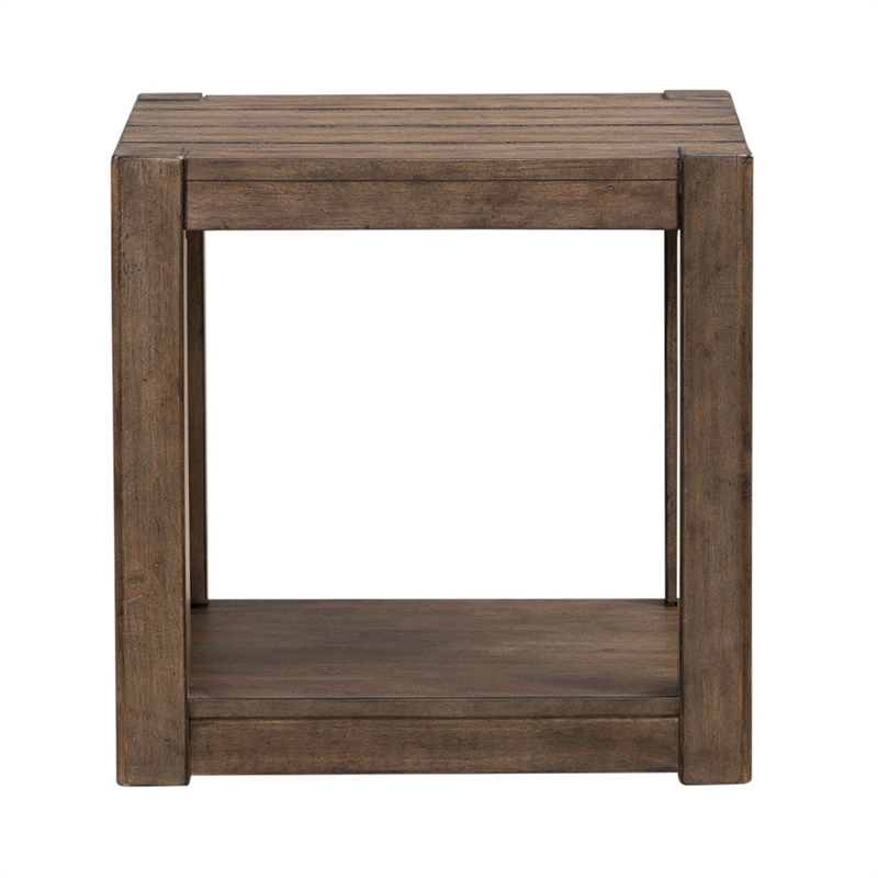 Pemberly Row Square Chairside Table with Planked Top in Brown