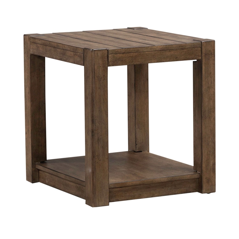 Pemberly Row Square Chairside Table with Planked Top in Brown