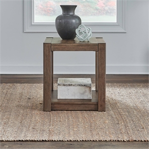 Pemberly Row Square Chairside Table with Planked Top in Brown