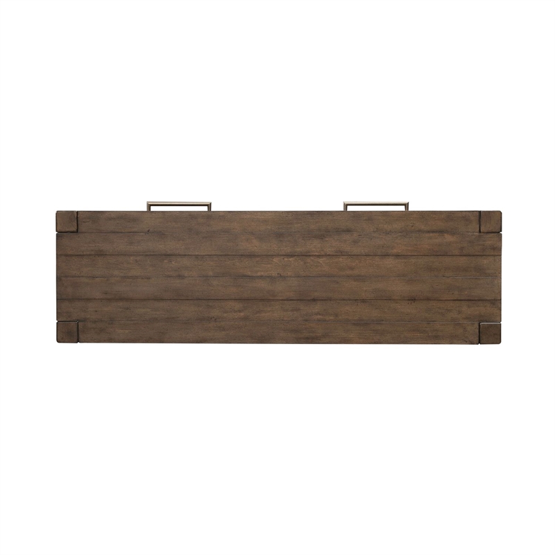Pemberly Row Console Table with Drawers and Planked Top in Cobblestone Brown