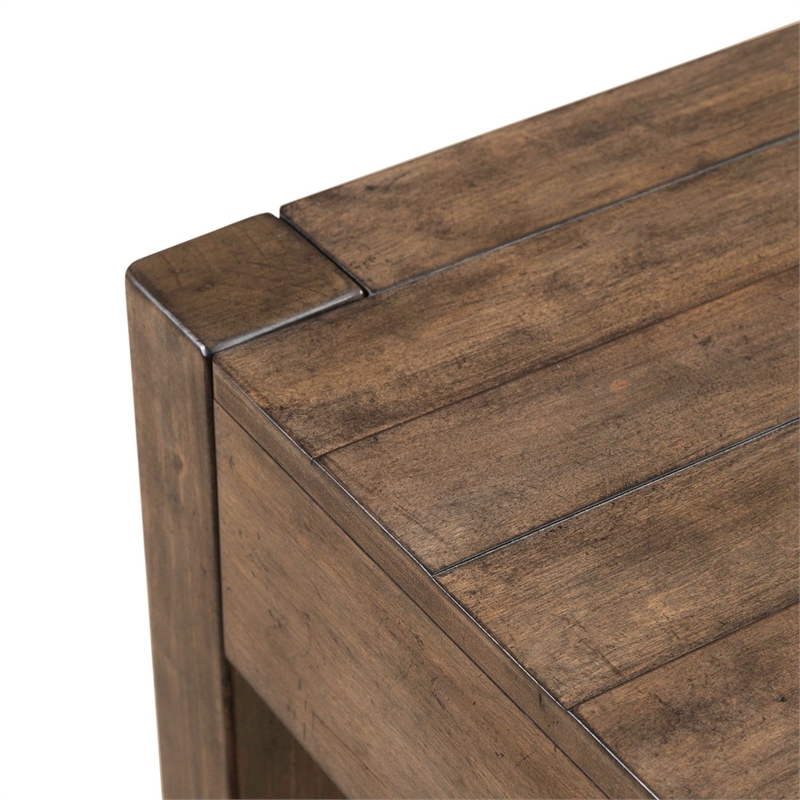Pemberly Row Console Table with Drawers and Planked Top in Cobblestone Brown