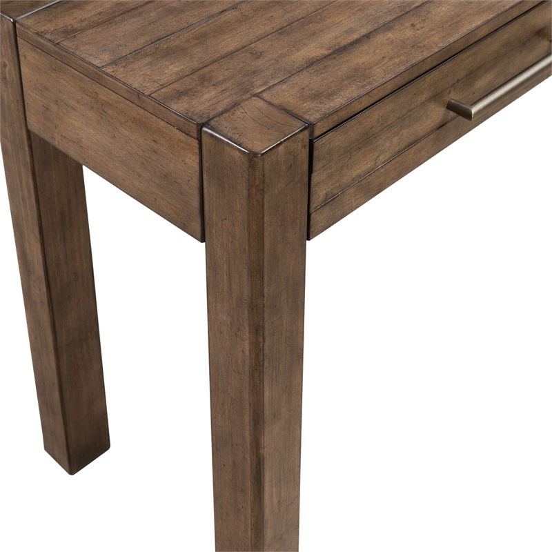 Pemberly Row Console Table with Drawers and Planked Top in Cobblestone Brown