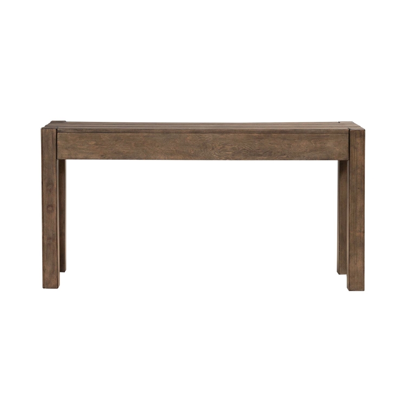 Pemberly Row Console Table with Drawers and Planked Top in Cobblestone Brown