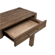 Pemberly Row Console Table with Drawers and Planked Top in Cobblestone Brown