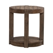 Pemberly Row Round Chairside Table with Planked Top and Open Shelf in Brown