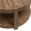 Pemberly Row Round Cocktail Table with Casters and Planked Top in Brown