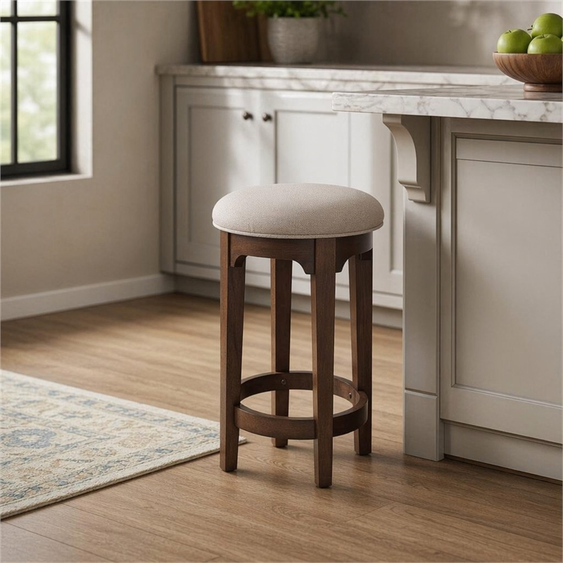 Pemberly Row Upholstered Console Stool with Chenille Seat in Cherry