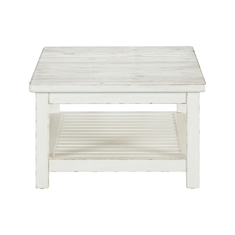 Pemberly Row Rectangular Cocktail Table with Slatted Shelf in White
