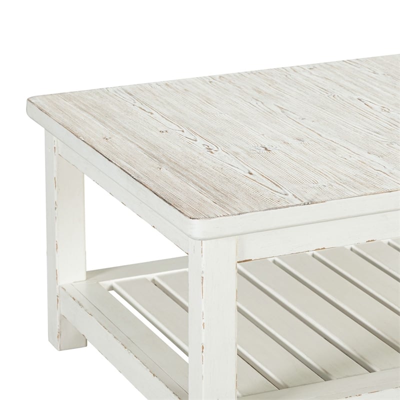 Pemberly Row Rectangular Cocktail Table with Slatted Shelf in White