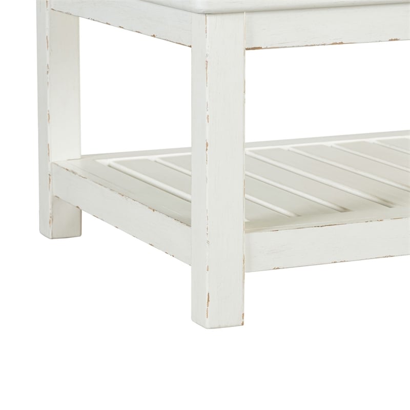 Pemberly Row Rectangular Cocktail Table with Slatted Shelf in White