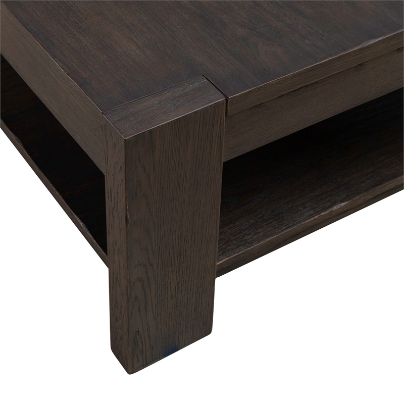 Pemberly Row Oversized Square Cocktail Table with Casters in Brown