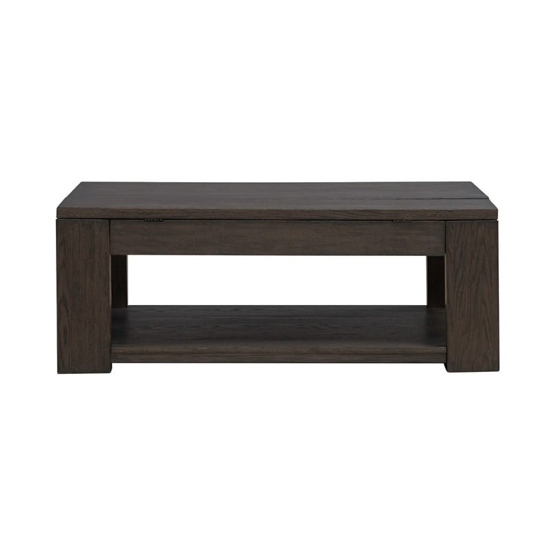 Pemberly Row Lift Top Cocktail Table with Hidden Storage in Brown