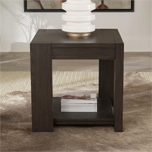 Pemberly Row End Table with Open Shelf and Over Scaled Legs in Brown