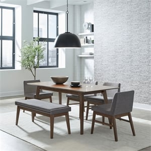 Pemberly Row 6 Piece Leg Table Dining Set with Bench in Brown