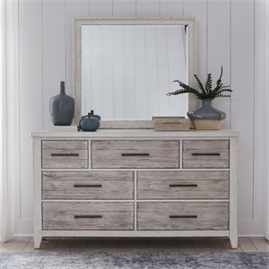 Pemberly Row 7 Drawer Dresser and Mirror with Felt Lined Drawers in White