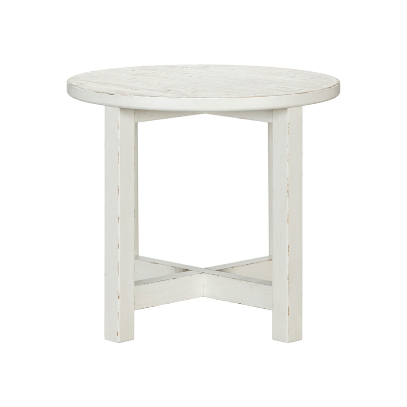 Pemberly Row Round End Table with X Style Trestle Base in White