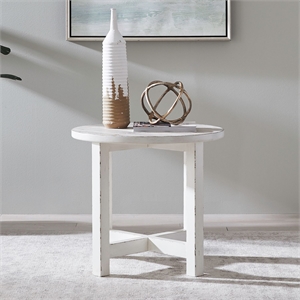 Pemberly Row Round End Table with X Style Trestle Base in White