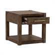 Pemberly Row Drawer End Table with Planked Top and Open Shelf in Brown