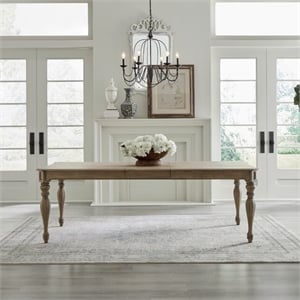 Pemberly Row Rectangular Leg Dining Table with 18 Inch Leaf in Brown